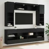 TV staliukas TV sieninio kabineto komplektas su LED 6 vnt. Juodas Ąžuolas