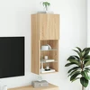 TV staliukas TV spintelė su LED lemputėmis, ąžuolo spalvos, 40,5x30x102cm
