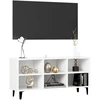 TV staliukas TV spintelė su metalinėmis kojelėmis, balta, 103,5x30x50cm
