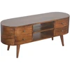 TV staliukas Artisan Furniture Apvalintų formų mango medienos TV spintelė su 4 stalčiais, kaštono atspalvio