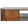 TV staliukas Artisan Furniture Apvalintų formų mango medienos TV spintelė su 4 stalčiais, kaštono atspalvio