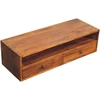 TV staliukas Artisan Furniture Lunar prie sienos montuojama mango medienos TV spintelė su 2 stalčiais, kaštono atspalvio