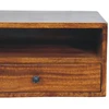 TV staliukas Artisan Furniture Lunar prie sienos montuojama mango medienos TV spintelė su 2 stalčiais, kaštono atspalvio