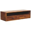 TV staliukas Artisan Furniture Lunar prie sienos montuojama mango medienos TV spintelė su 2 stalčiais, kaštono atspalvio