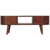 TV staliukas Artisan Furniture Apvalintų formų mango medienos TV spintelė su 2 stalčiais ir lentyna, kaštono atspalvio