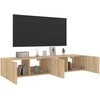 TV staliukas Sieninės TV spintelės su LED, 2vnt., sonoma ąžuolo, 80x35x31cm