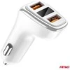 Automobilinis įkroviklis 2x USB-A + battery check 3.1A 12/24V AMiO-03887