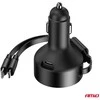 Automobilinis įkroviklis su ištraukiamu C kabeliu, Lightning ir USB-C 12/24V 60W AMIO-04370