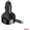 Automobilinis įkroviklis su ištraukiamu C kabeliu ir USB-C 12/24V 60W AMIO-04368