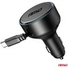 Automobilinis įkroviklis su ištraukiamu C kabeliu ir USB-C 12/24V 60W AMIO-04368