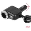 Trijų lizdų prailgintojas su įkrovikliu 1x USB-A + 1x cigarečių uždegiklis 12/24V 120W 80 cm AMIO-04360