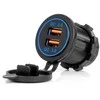 Vandeniui atsparus telefono įkroviklis su mėlynu LED apšvietimu, 2xUSB QC3.0 12/24V AMIO-04218