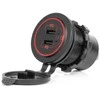 Vandeniui atsparus telefono įkroviklis su jungikliu ir raudonu LED pašvietimu, 2xUSB-C 12/24V AMIO-04224