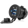 Vandeniui atsparus telefono įkroviklis su mėlynu LED indikatoriumi 3.1A, 2xUSB 12/24V AMIO-04216