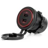 Vandeniui atsparus telefono įkroviklis su raudonu LED apšvietimu, 2xUSB-C 12/24V AMIO-04223