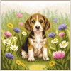 Aine Siuvinėjimo kryželiu rinkinys „Meadow Pup“ – bigliukas pievoje, 20 x 20 cm
