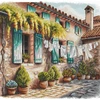 Ava Stitch Siuvinėjimo kryželiu rinkinys „Kiemelis su vazonais“ 28,6 × 27,9 cm
