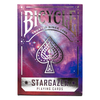 Bicycle Stargazer 201 purpurinės kortos – kosminis dizainas, pokeriui ir triukams