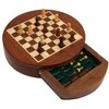 Italfama MAGNETINIAI šachmatai su apvalia medine lenta ir stalčiumi + ŠAŠKĖS. Diametras: 16cm., karalius 1,8cm.