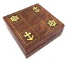 Mirtop Medinis jūrinis kryžiukų-nuliukų žaidimas su žalvario akcentais, 10 x 10 cm