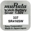 Baterija - Murata 337 (SR416SW) 1.55V Sidabro Oksido Laikrodžio Baterija 10 vnt.
