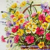 Riolis Siuvinėjimo kryželiu rinkinys „Žydinti vasara“ – gėlių krepšelis 25 x 25 cm