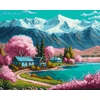 SuperColor Tapyba Pagal Skaičius: „Pavasario kaimelis prie ežero kalnuose“ 40x50 cm
