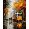 SuperColor Tapyba Pagal Skaičius: „Rudeninis tramvajus lietingoje miesto gatvėje“ 40x50 cm