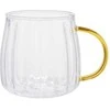 Grooved latte glass with a auksinis-coloured handle CHiATO, 400 ml – Transparent