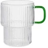 Grooved latte glass with a žalias handle CHiATO, 300 ml – Transparent