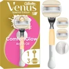 Gillette Venus ComfortGlow Argan Oil skustuvas, 3 keičiamos skustuvo galvutės, sieninis laikiklis