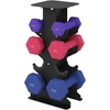Aosom Hantelių rinkinys 3 poros su laikymo stovu 13x6x5.5 cm violetinė+rožinė+mėlyna metalas