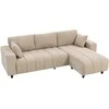 Aosom Kampinė sofa, L formos 3 vietų su lanksčia šezlongu, 242x156x87 cm, smėlio spalvos, metalinis rėmas