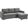 Aosom Kampinė sofa-lova su patalynės dėže, 211,5x146x85 cm, šviesiai pilka, audinys
