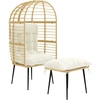 Aosom Sodo fotelis su pakoja 76x65x147 cm smėlio spalvos rotangas