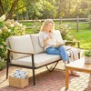 Aosom Sodo sofa 3 vietų rotango poilsio sofa 176x75x78 cm chaki
