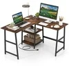 Promotions Rašomasis stalas, L formos kampinis stalas su lizdais ir USB prievadais, 120x120x75 cm, Juodas