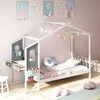 Promotions Lova, medinė platforminė lova su stalu ir stalčiais, 253x102x193 cm, balta ir pilka