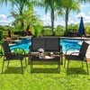 Lauko baldų komplektas Promotions Lauko terasos baldų komplektas, 4 dalių, 108x62x83 cm dvivietė sofa, 62x58x83 cm kėdė, 80x45x37 cm kavos staliukas, Juoda/Pilka