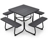 Promotions Lauko pikniko stalas su 4 suolais ir skėčio anga, 170.2x170.2x76.2 cm, juodas