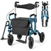 Promotions Rolatorius vaikštynė, 2-in-1 Sulankstomas su sėdyne ir pneumatiniais ratais, 64x103x59 cm, Tamsiai mėlynas