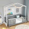 Promotions Vaikiška lova, medinė namelio formos lova, 208x105,5x195 cm, balta ir pilka