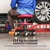 HOMCOM dirbtuvių kėdė su ratukais ir dėklais, reguliuojamo aukščio 40-51cm, iki 135 kg, pasukama, Ø38 cm, raudona