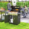 Outsunny dujinis grilis 12 KW grilio vežimėlis su 5 degikliais, šonine virykle, ratukais, slėgio reduktoriumi, dangčiu, dujų žarna, 2 kaitinimo zonomis, termometru, šoninėmis lentynėlėmis, BBQ sodo grilis balkonui, grilis 135 x 54 x 110 cm