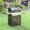 Outsunny dujinis grilis 12 KW grilio vežimėlis su 5 degikliais, šonine virykle, ratukais, slėgio reduktoriumi, dangčiu, dujų žarna, 2 kaitinimo zonomis, termometru, šoninėmis lentynėlėmis, BBQ sodo grilis balkonui, grilis 135 x 54 x 110 cm
