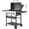 Outsunny dujinės kepsninės vežimėlis 12 KW 4+1 degiklis BBQ grilis iš nerūdijančio plieno, su šoniniu degikliu, termometru, grotelėmis, virykle, butelių atidarytuvu, šoninėmis lentynomis, dujinis grilis balkonui, stovyklavimui, 135 x 55 x 103 cm