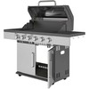 Outsunny dujinis grilis 8500BTU, grilio vežimėlis su 6 nerūdijančio plieno degikliais, ratukai, termometras, slėgio reduktorius, dujų žarna, dangtis, šoninės lentynos, kepsninė sodo grilis balkonui, kempingo grilis 141 x 55 x 110 cm