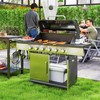 Outsunny dujinis grilis 8500BTU, grilio vežimėlis su 6 nerūdijančio plieno degikliais, ratukai, termometras, slėgio reduktorius, dujų žarna, dangtis, šoninės lentynos, kepsninė sodo grilis balkonui, kempingo grilis 141 x 55 x 110 cm