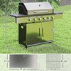Outsunny dujinis grilis 8500BTU, grilio vežimėlis su 6 nerūdijančio plieno degikliais, ratukai, termometras, slėgio reduktorius, dujų žarna, dangtis, šoninės lentynos, kepsninė sodo grilis balkonui, kempingo grilis 141 x 55 x 110 cm
