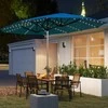 Outsunny Dvigubas Skėtis nuo Saulės su Saulės LED Šviesomis 451x267 cm Aliuminis UV 50+ Skėtis nuo Saulės su Rankena, Atsparus Vėjui Skėtis Balkonui, Skėtis nuo Saulės Paplūdimiui, Balkonui, Sodo, Mėlynas